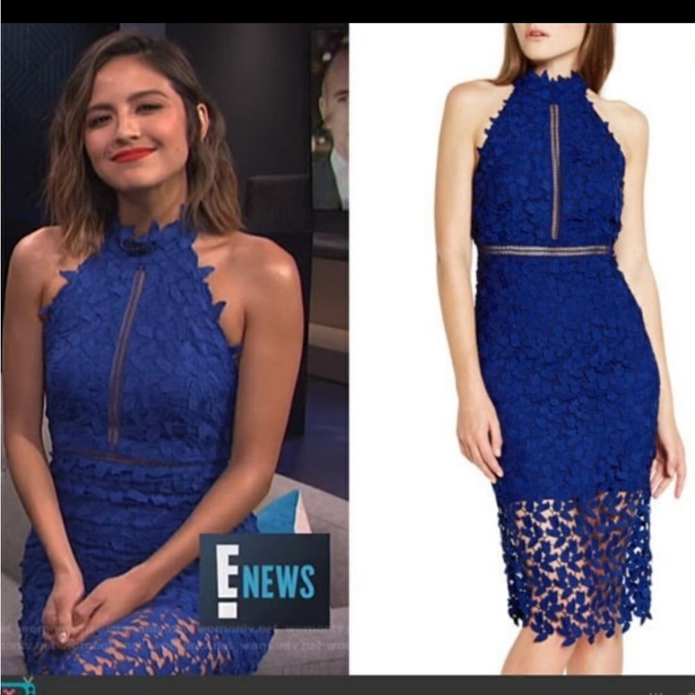 Bardot Gemma Blue Lace Halter Midi Dress‎ Size 8